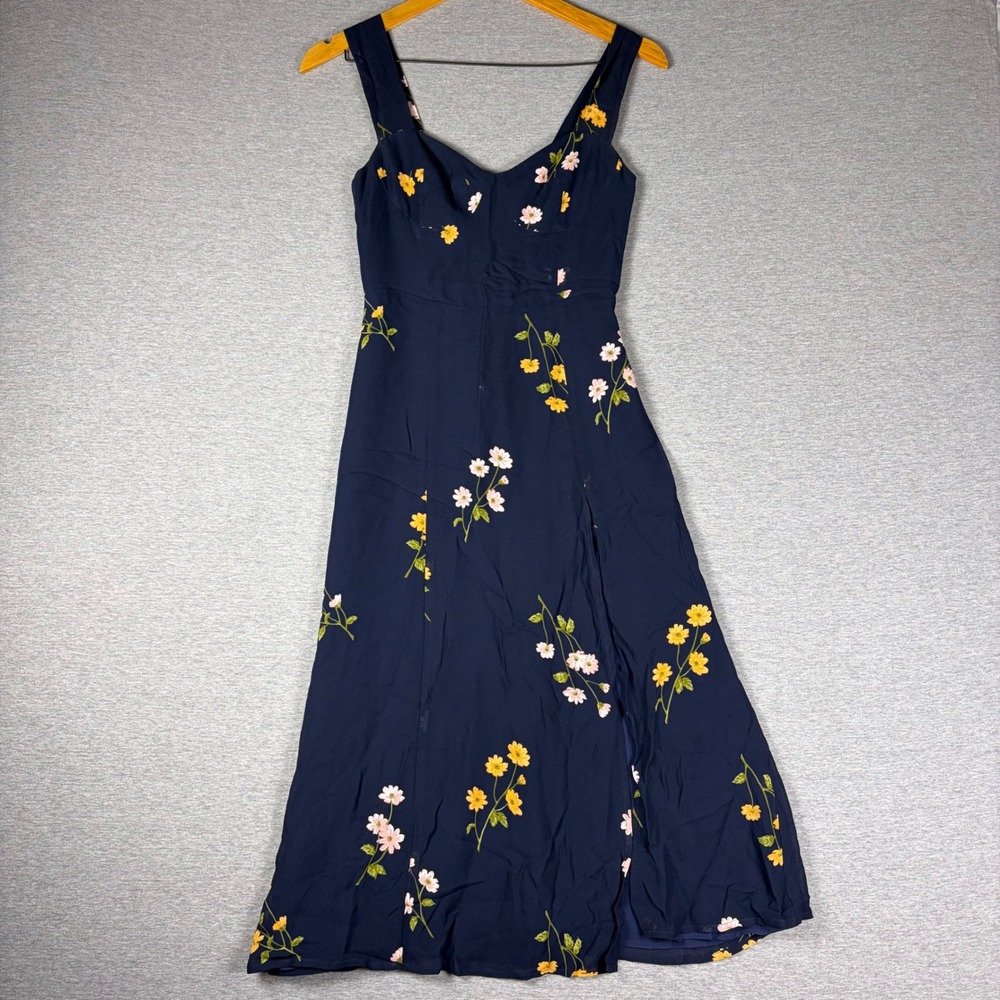 Reformation Fulton Dress Princess Margaret Floral Navy 0P